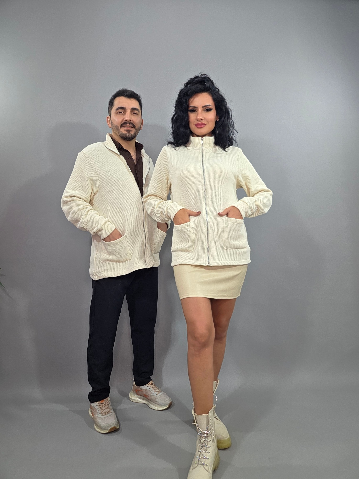 Unisex önden fermuarlı triko hırka