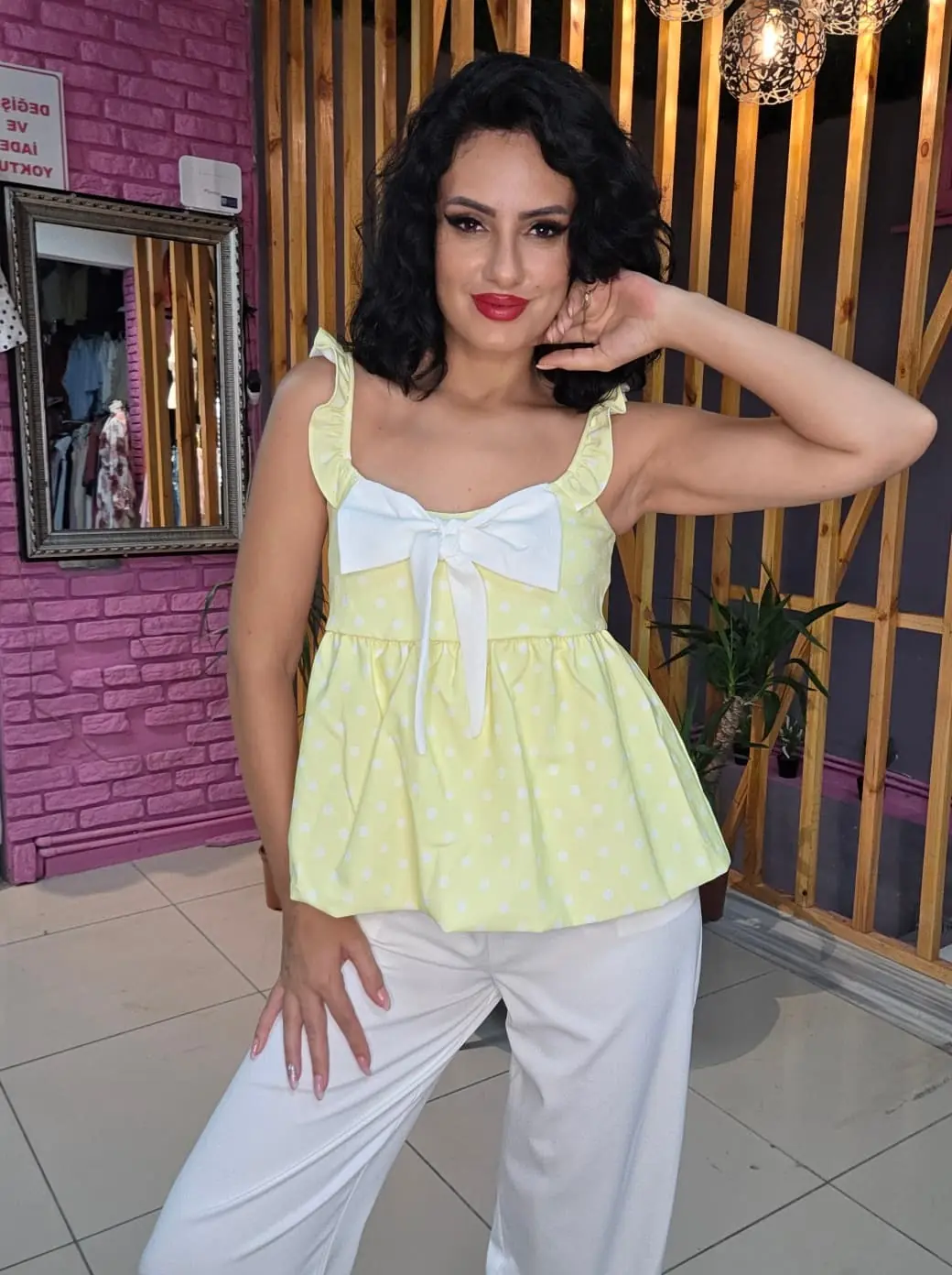 Askılı Balon Bluz · Sarı